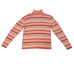 Relativity L Multicolored Striped Ribbed Turtleneck Sweater 100% Cotton